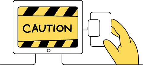 credit card swiper with caution sign on screen